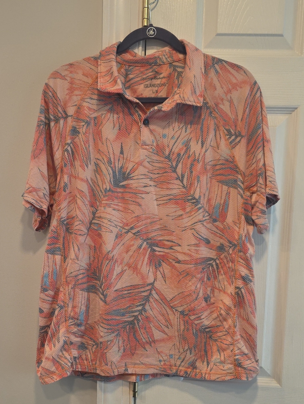 Tommy Bahama Coral and Blue Palm-Print Polo